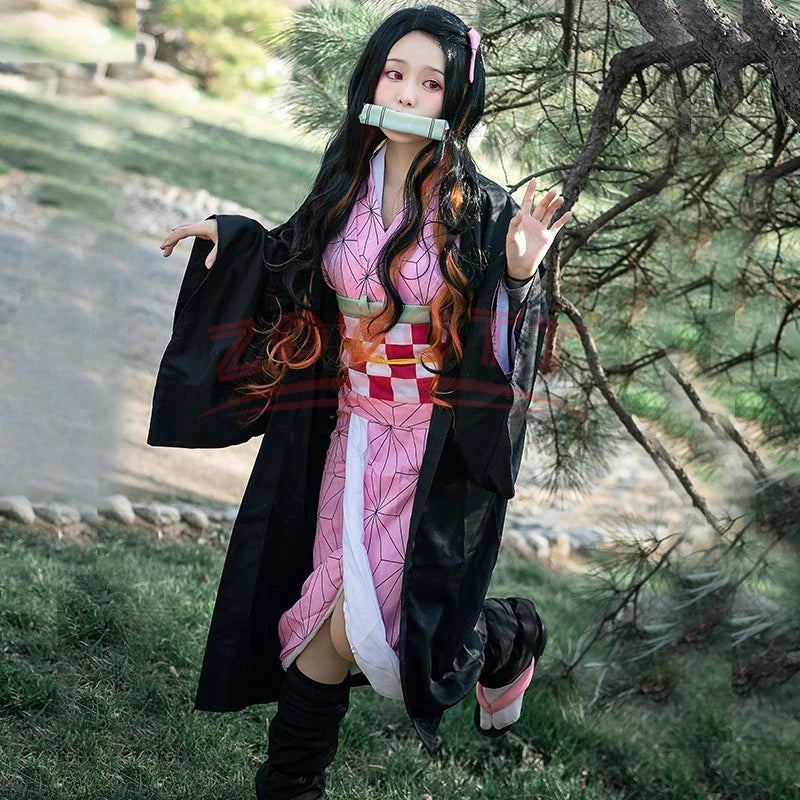 Fantasia Kamado Nezuko Cosplay – Demon Slayer | Kimono para Meninas e Adultos