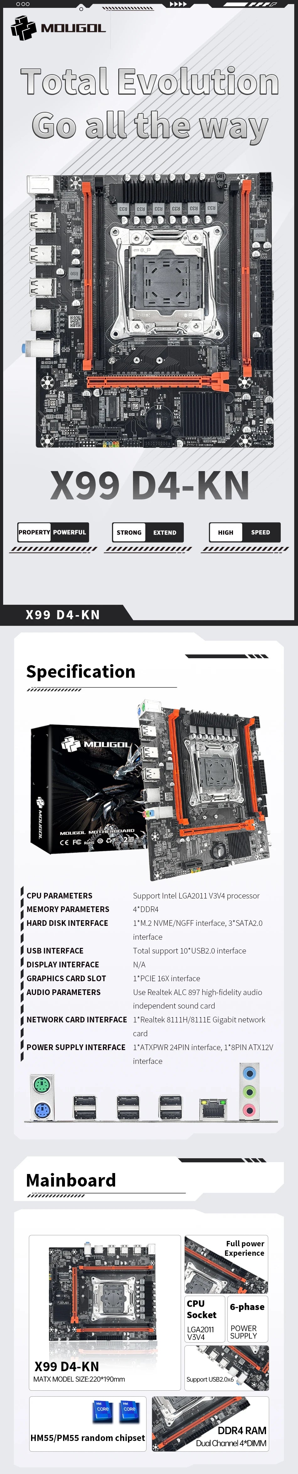 Kit Placa-Mãe Gamer MOUGOL X99 com Xeon E5 2680 V4, DDR4 16GB Dual Channel e NVME M.2