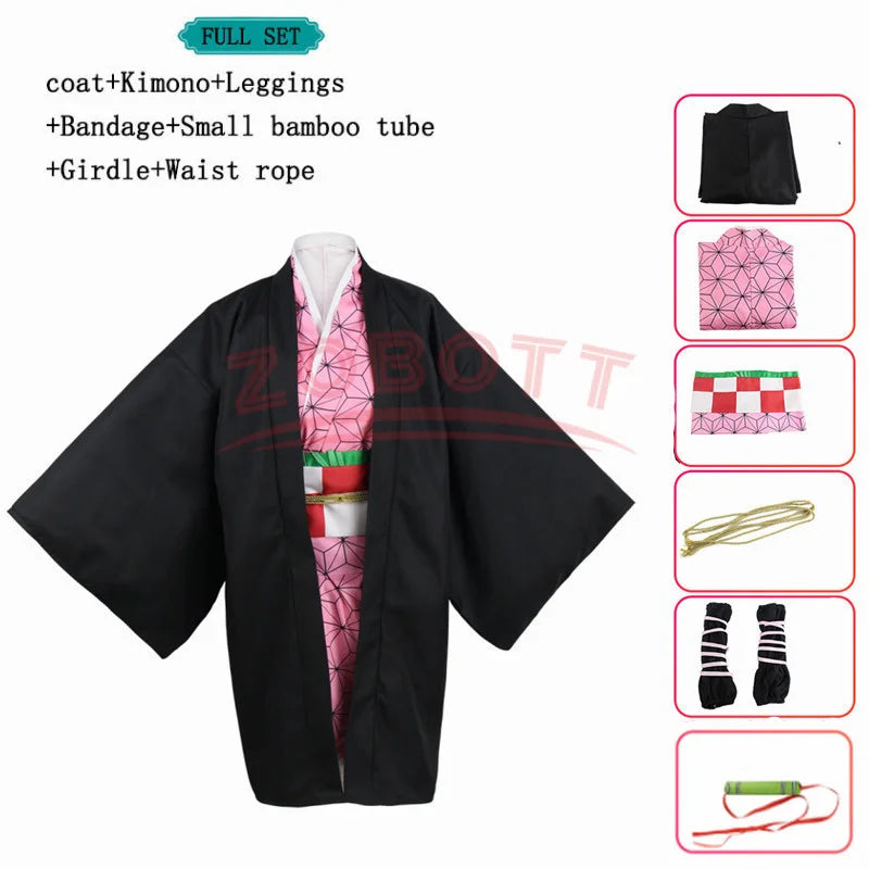 Fantasia Kamado Nezuko Cosplay – Demon Slayer | Kimono para Meninas e Adultos