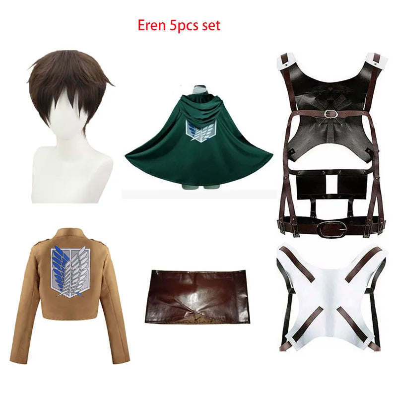 Fantasia Attack on Titan – Levi, Mikasa, Eren ou Hange | Kit Completo com Peruca
