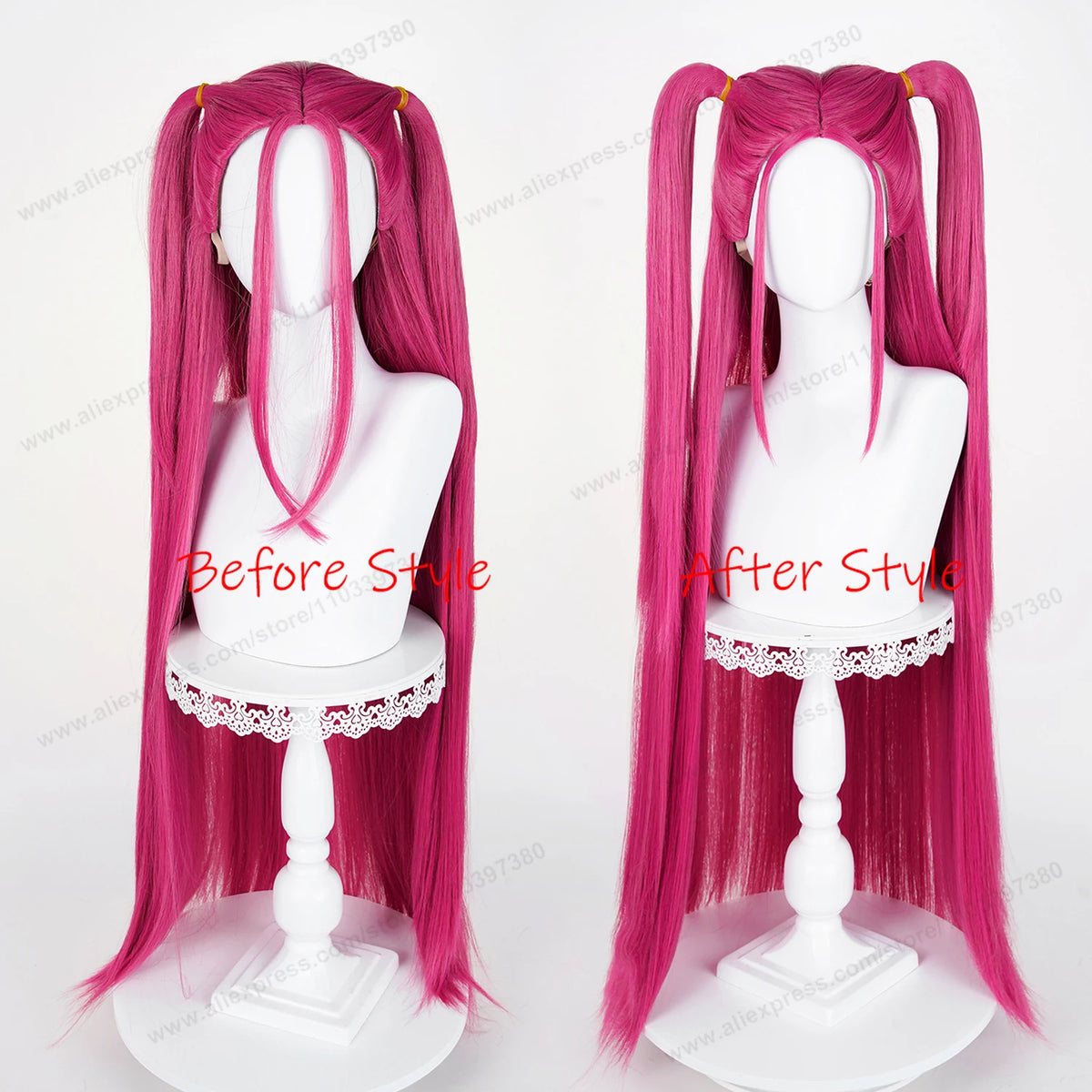 Peruca Cosplay Sintética Mira – 90cm Longa Vermelha Rosa | Resistente ao Calor