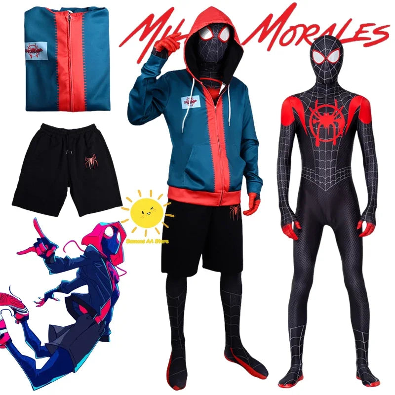 Fantasia Miles Morales Spider-Man – Across the Spider-Verse | Kit Completo Adulto e Infantil
