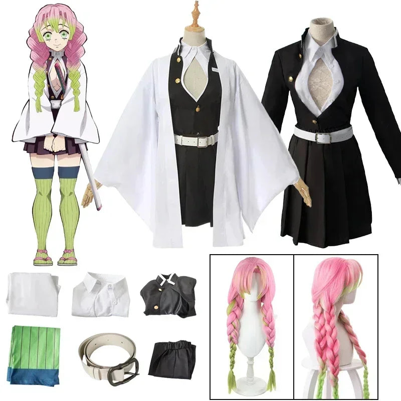 Fantasia Kanroji Mitsuri Cosplay Kit Tattoo – Demon Slayer | Kimono Haori com Peruca