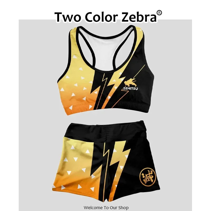 Conjunto Esportivo Demon Slayer – Nezuko e Shinobu | Top + Calça Feminina Cosplay