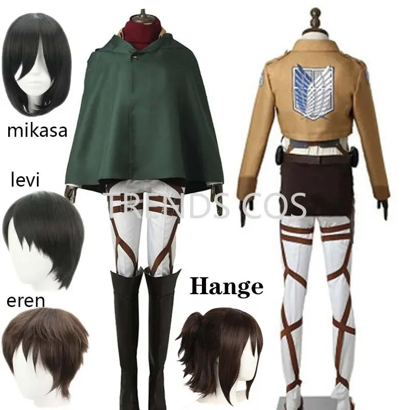 Fantasia Attack on Titan – Levi, Mikasa, Eren ou Hange | Kit Completo com Peruca