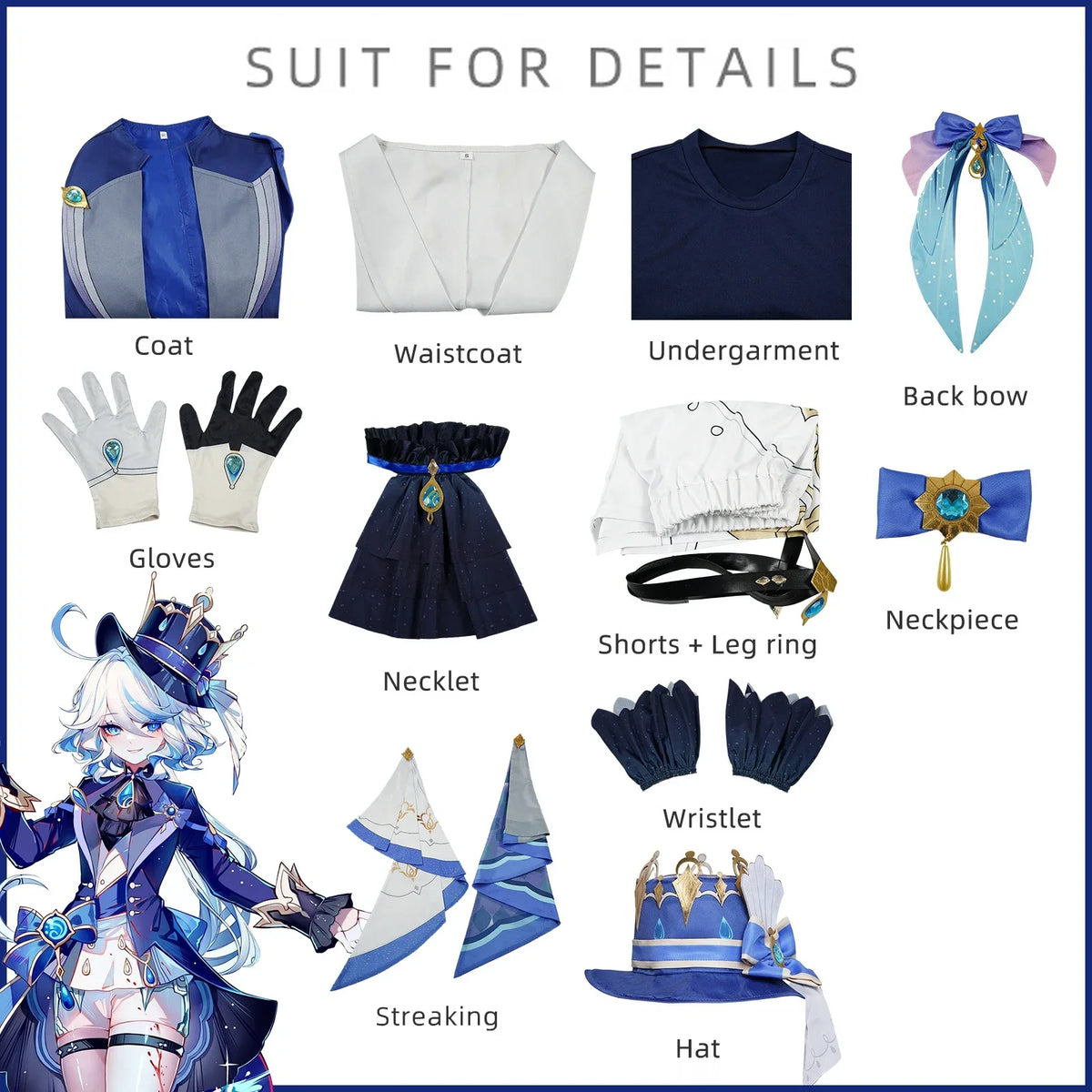Fantasia Furina Focalors Cosplay – Genshin Impact | Uniforme para Halloween e Carnaval