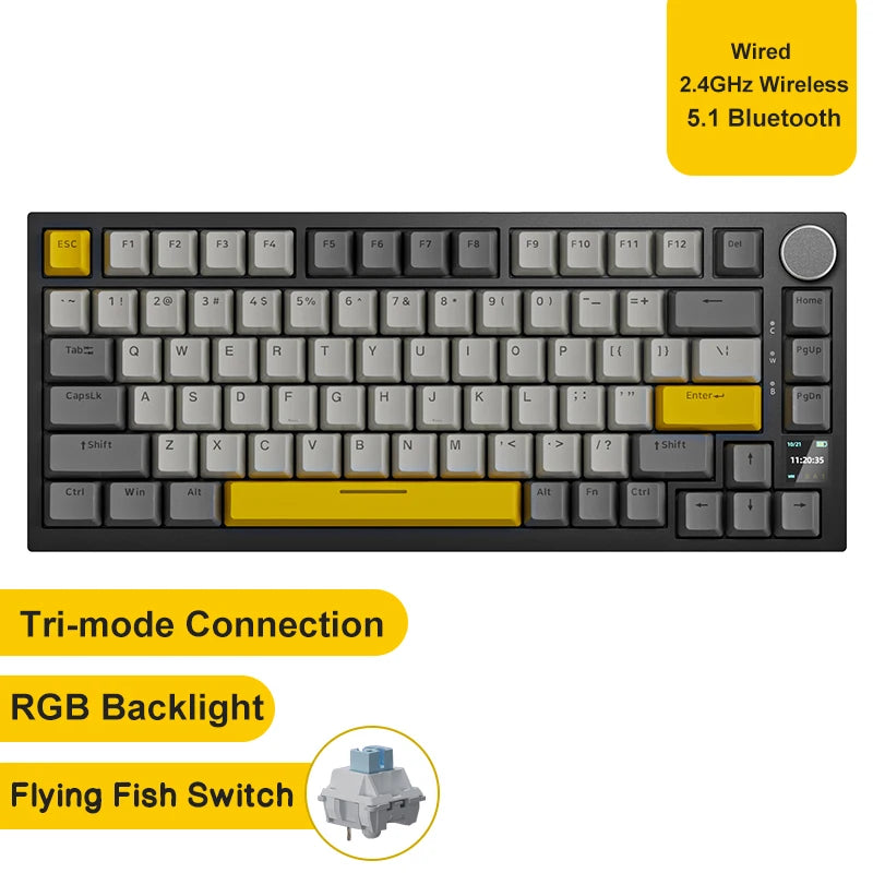 Teclado Mecânico Sem Fio AJAZZ AK820 Pro – Bluetooth 5.1, 2.4G, USB-C, RGB, Hot Swap, Gasket Mount