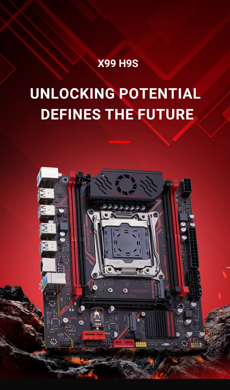 Kit Placa-Mãe QIYIDA X99 H9S com Xeon E5 2630 V4, DDR4 16GB, NVME M.2 e TPM 2.0