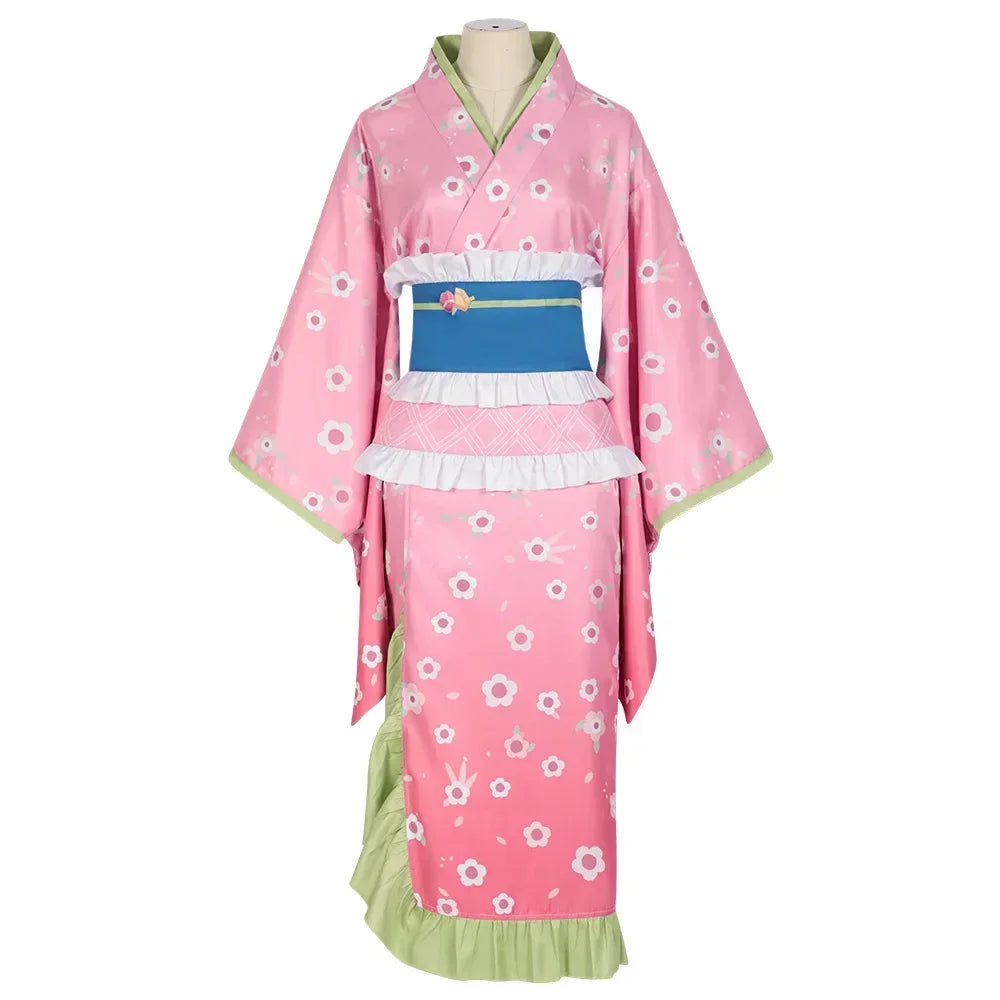 Fantasia Kanroji Mitsuri – Demon Slayer | Kimono Rosa Completo com Peruca Opcional
