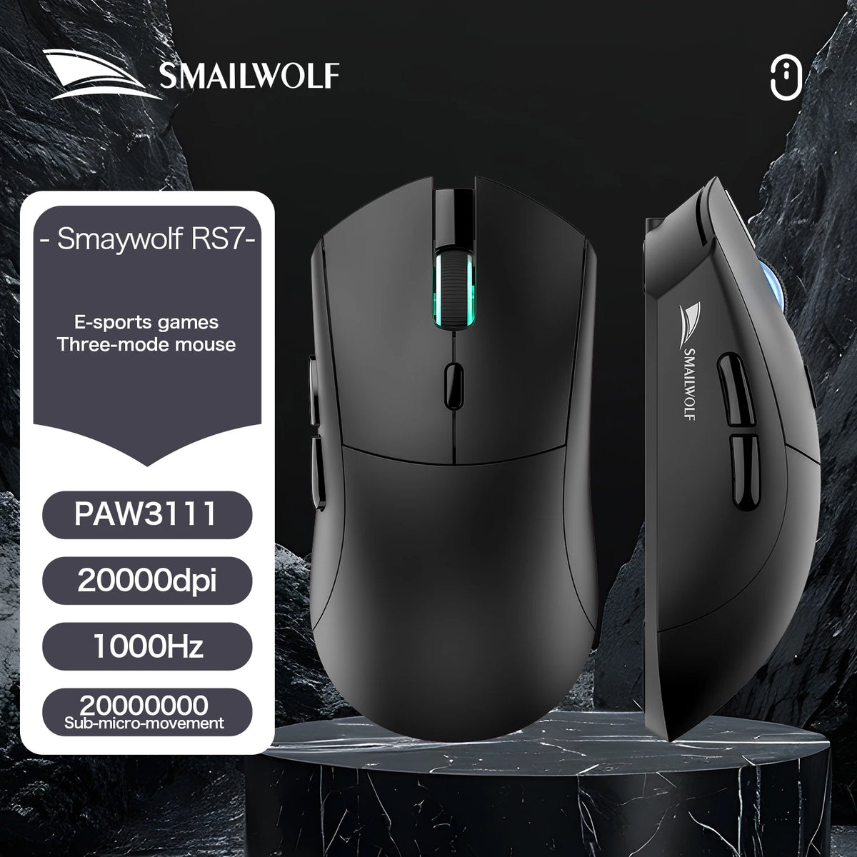 Mouse Gamer Sem Fio SMAILWOLF RS7 Bluetooth – 20000 DPI, PAW3311, Macro | Notebook e Desktop