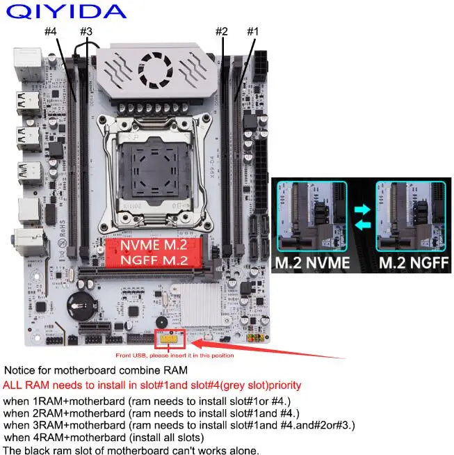 Kit Placa-Mãe QIYIDA X99 com Xeon E5 2680 V4, DDR4 8GB, NVME M.2 e SATA3 – LGA2011-3