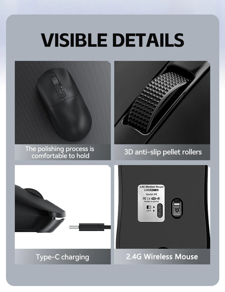 Mouse Gamer Sem Fio Warvank X8 – Bateria 500mAh, Recarga TYPE-C | Notebook e Desktop
