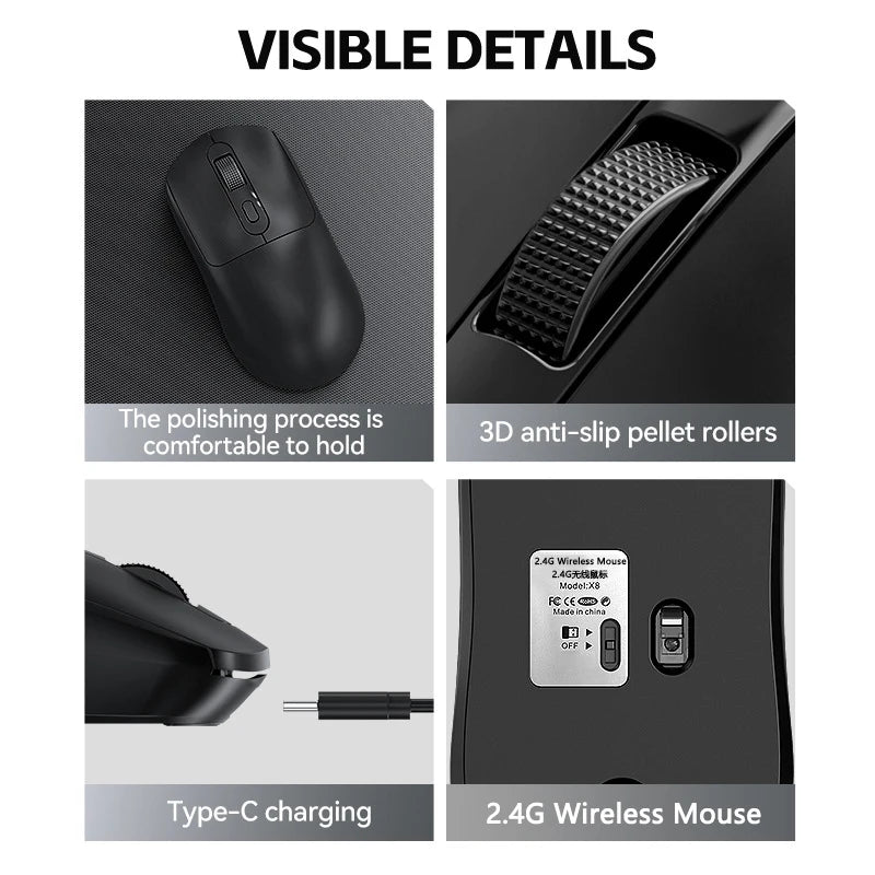 Mouse Gamer Sem Fio Warvank X8 – Bateria 500mAh, Recarga TYPE-C | Notebook e Desktop