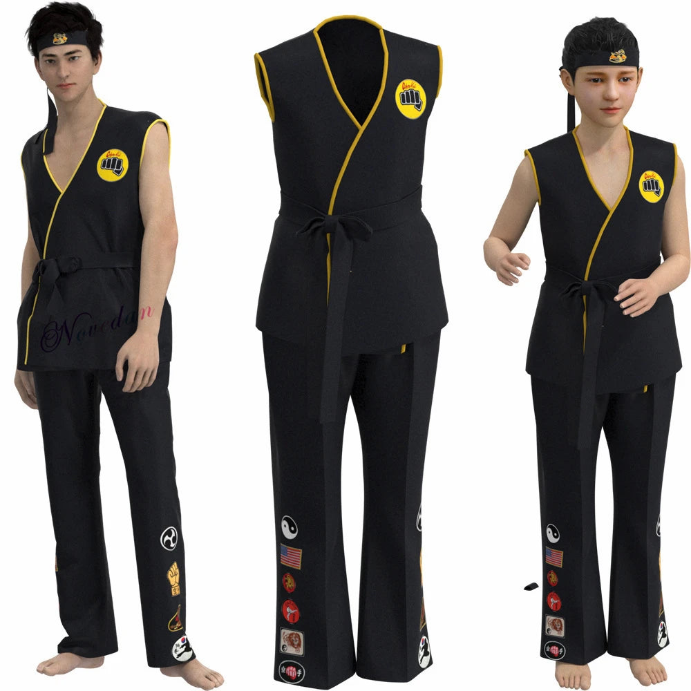 Fantasia Cobra Kai Cosplay – Karatê | Kimono Preto ou Branco para Crianças e Adultos