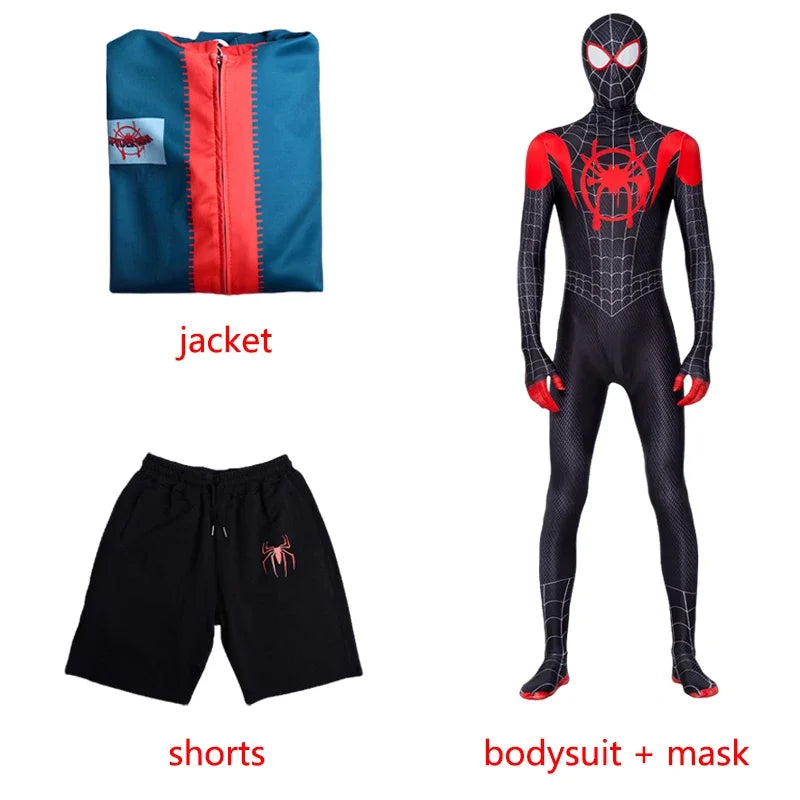 Fantasia Miles Morales Spider-Man – Across the Spider-Verse | Kit Completo Adulto e Infantil