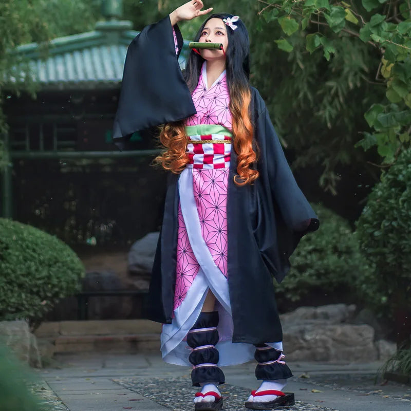 Fantasia Kamado Nezuko Cosplay – Demon Slayer | Kimono para Meninas e Adultos