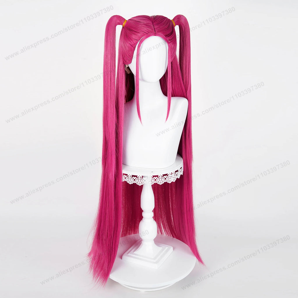 Peruca Cosplay Sintética Mira – 90cm Longa Vermelha Rosa | Resistente ao Calor