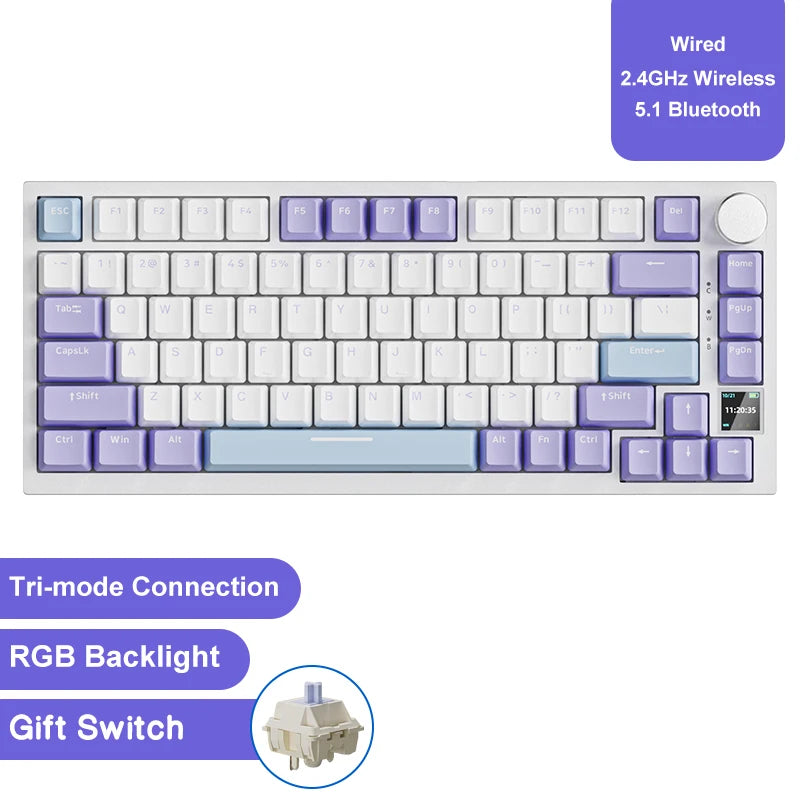 Teclado Mecânico Sem Fio AJAZZ AK820 Pro – Bluetooth 5.1, 2.4G, USB-C, RGB, Hot Swap, Gasket Mount