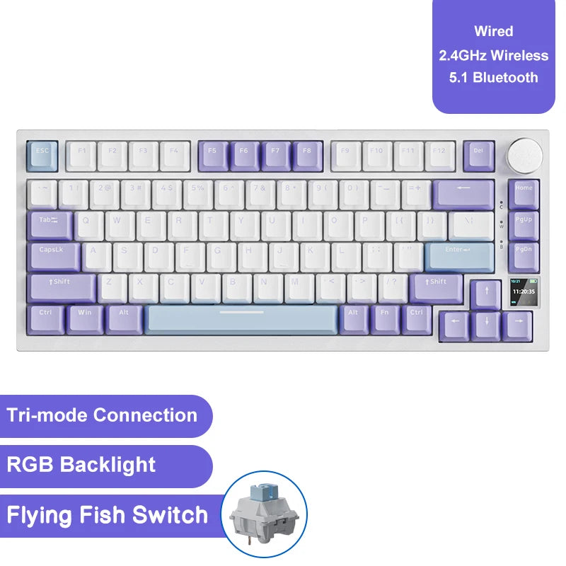 Teclado Mecânico Sem Fio AJAZZ AK820 Pro – Bluetooth 5.1, 2.4G, USB-C, RGB, Hot Swap, Gasket Mount