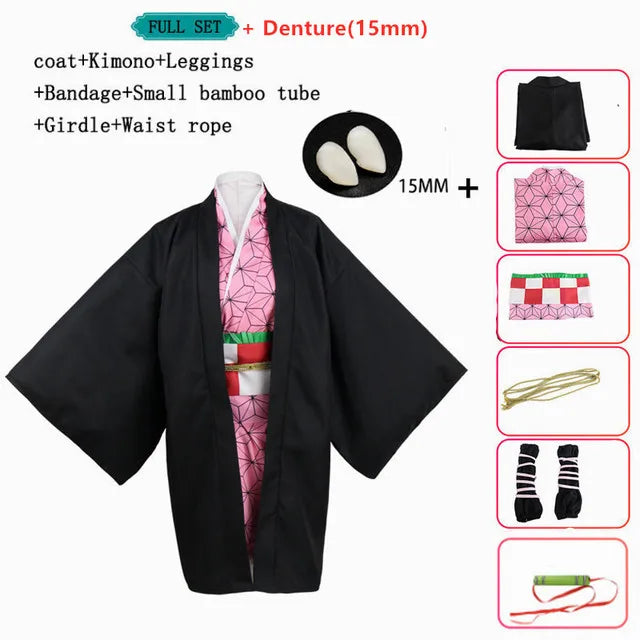 Fantasia Kamado Nezuko Cosplay – Demon Slayer | Kimono para Meninas e Adultos