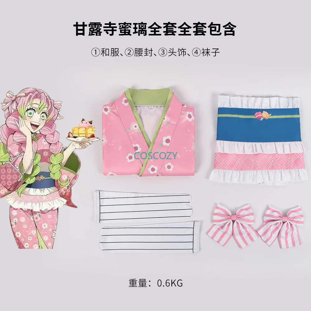 Fantasia Kanroji Mitsuri – Demon Slayer | Kimono Rosa Completo com Peruca Opcional