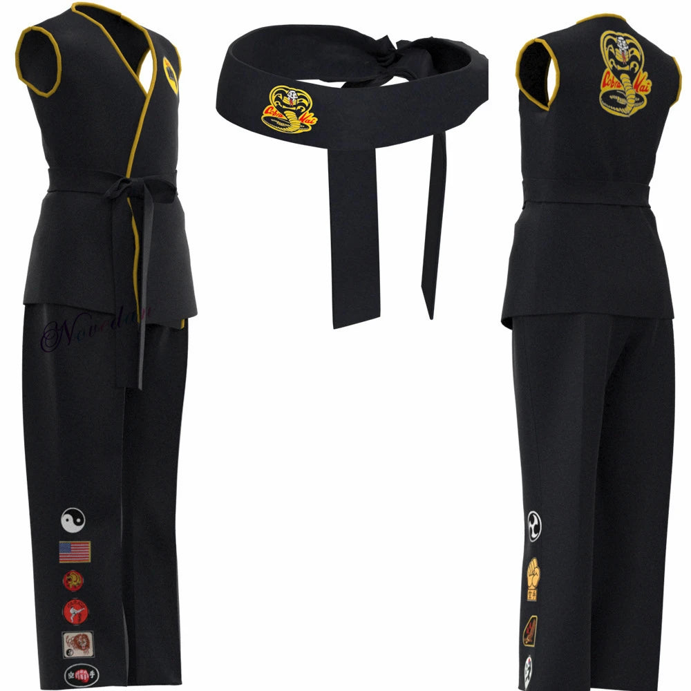 Fantasia Cobra Kai Cosplay – Karatê | Kimono Preto ou Branco para Crianças e Adultos