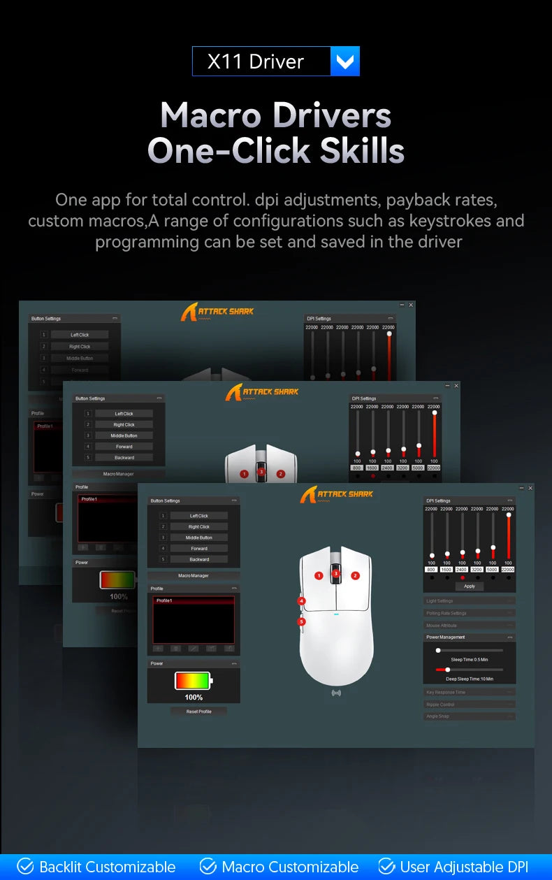 Mouse Gamer Attack Shark X11 Sem Fio Bluetooth 3 Modos – RGB, PAW3311, Carregamento Magnético