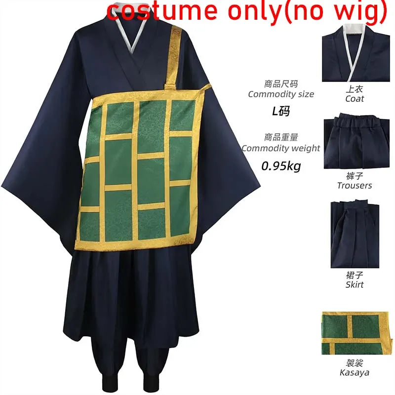 Fantasia Geto Suguru Cosplay – Jujutsu Kaisen | Kimono Preto e Azul com Peruca