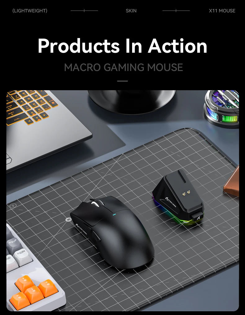 Mouse Gamer Attack Shark X11 Sem Fio Bluetooth 3 Modos – RGB, PAW3311, Carregamento Magnético