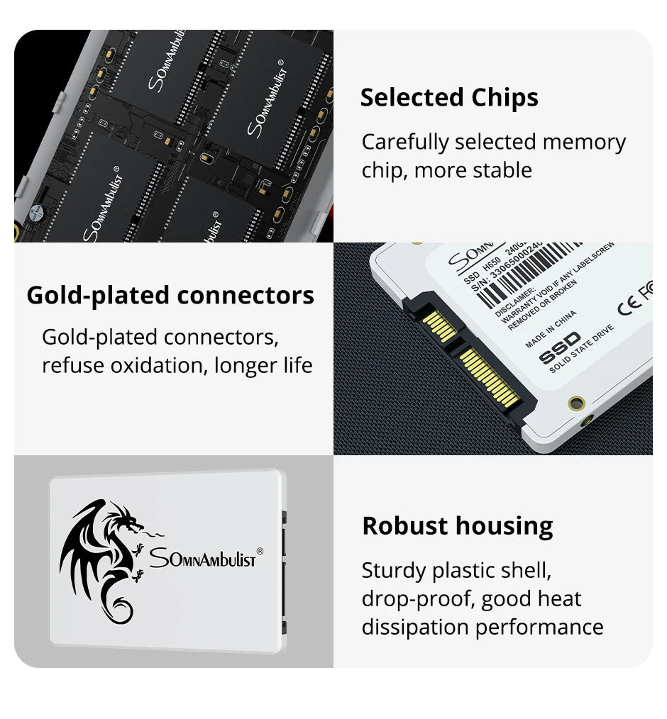 SSD SomnAmbulist 2.5" – Drive de Estado Sólido para Notebook e Desktop | SATA3 64GB 128GB 256GB 512GB