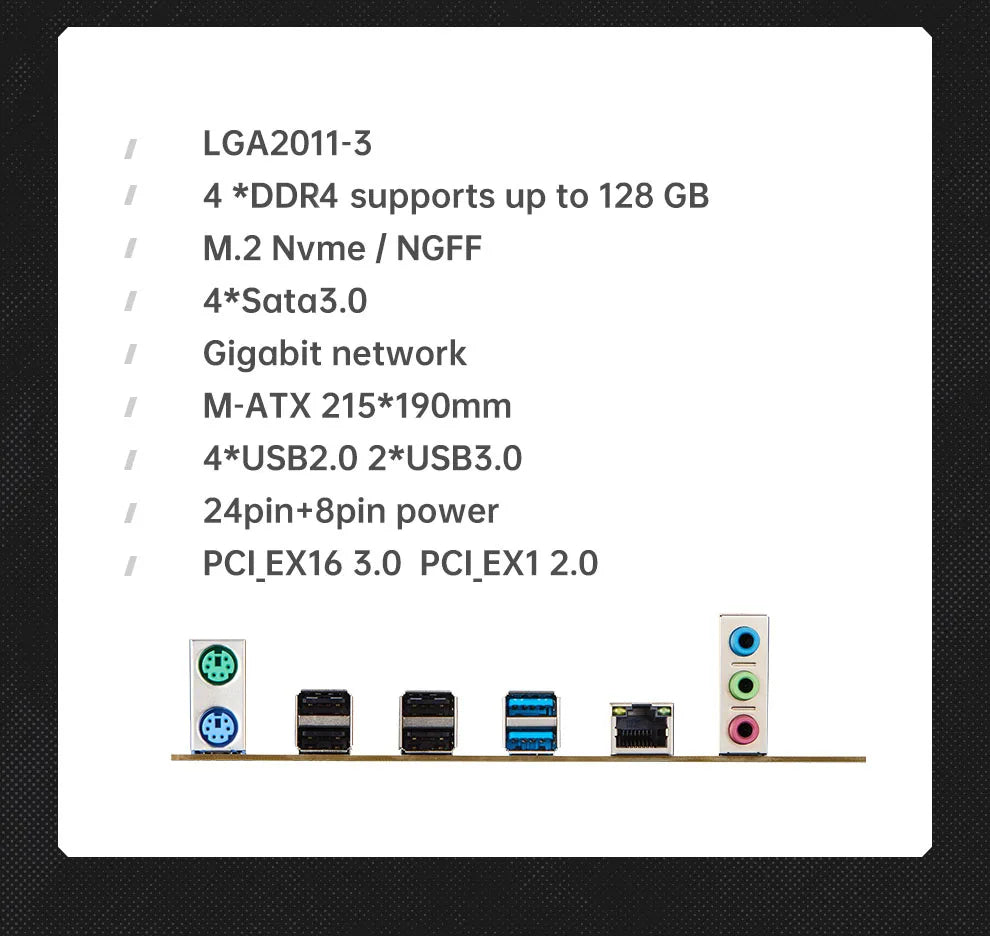 Kit Placa-Mãe QIYIDA X99 com Xeon E5 2680 V4, DDR4 8GB, NVME M.2 e SATA3 – LGA2011-3