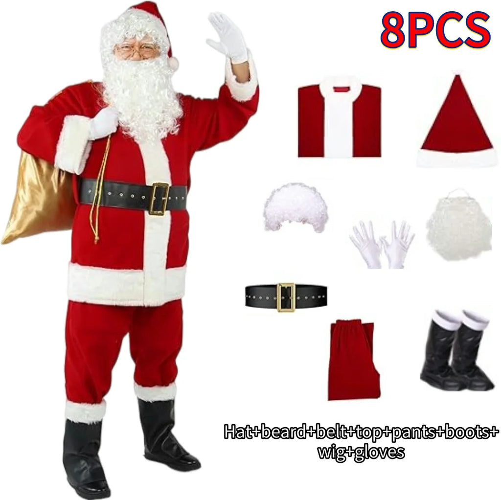 Fantasia Papai Noel Cosplay – Conjunto Veludo Dourado Natal | 5 a 10 Peças Adulto