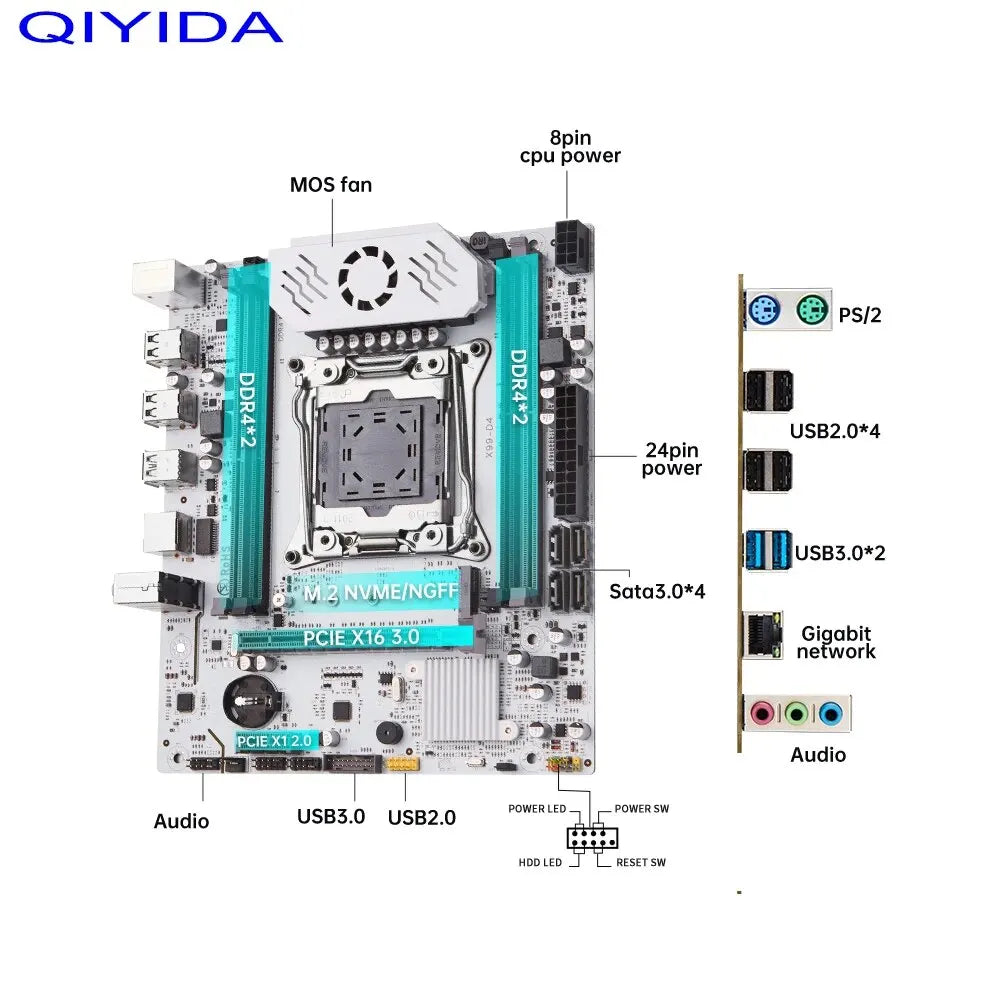 Kit Placa-Mãe QIYIDA X99 com Xeon E5 2680 V4, DDR4 8GB, NVME M.2 e SATA3 – LGA2011-3