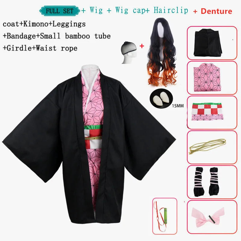 Fantasia Kamado Nezuko Cosplay – Demon Slayer | Kimono para Meninas e Adultos