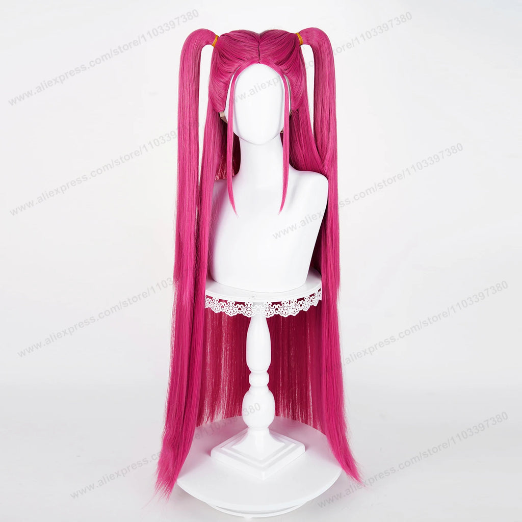 Peruca Cosplay Sintética Mira – 90cm Longa Vermelha Rosa | Resistente ao Calor