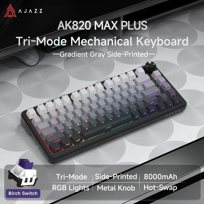 Teclado Mecânico Sem Fio AJAZZ AK820 Pro – Bluetooth 5.1, 2.4G, USB-C, RGB, Hot Swap, Gasket Mount