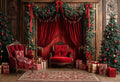Fundo Fotográfico Mehofond para Natal, Cortinas Vermelhas Internas, Presentes, Á